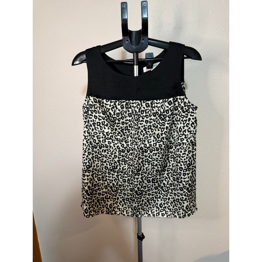 Ann Taylor Loft Leopard Print Sleeveless Shell Top Black Ivory Size M Zip Back